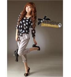 Retro sensation large dot chiffon shirt