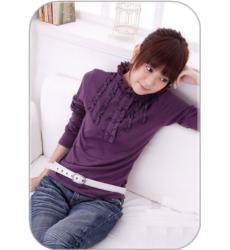 【QQT967】百搭 薰衣草花领 后双扣 长袖 T恤