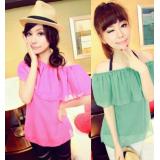 Two wear lotus leaf oblique strapless shirt