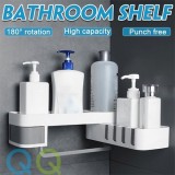 QQ 2 Layer Corner Shelf Shampoo Shower Bathroom Kitchen Storage Holder Rotating Rack Multi-function Nail-Free Storage Rack Organizer Wall Mounted Rack