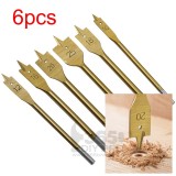 6pcs Titanium coated High-carbon Steel Spade Paddle Bits Woodworking Flat Drilling Boring Tools 10-25MM Hole Cutter Saw Mata Tebuk Kayu